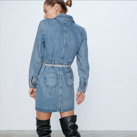 ⚜HP 9.30.2020 DENIM DRESS W embellished belt - Picture 6 of 7